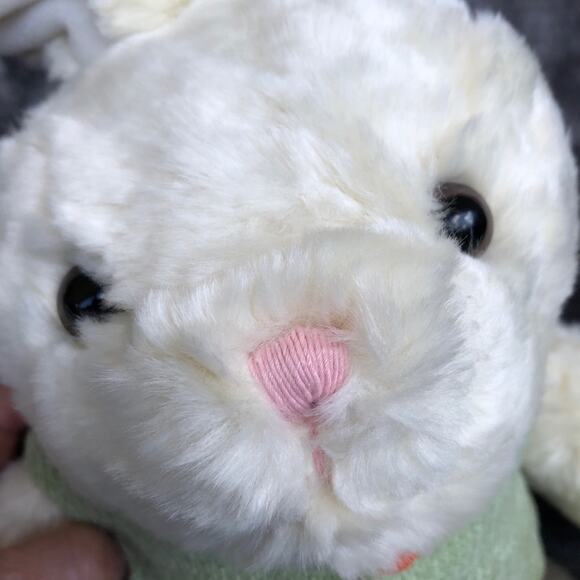 White Bunny Rabbit Plush Green Vest Bendable Ears 15”  Soft Stuffed Animal Toy - Picture 15 of 16